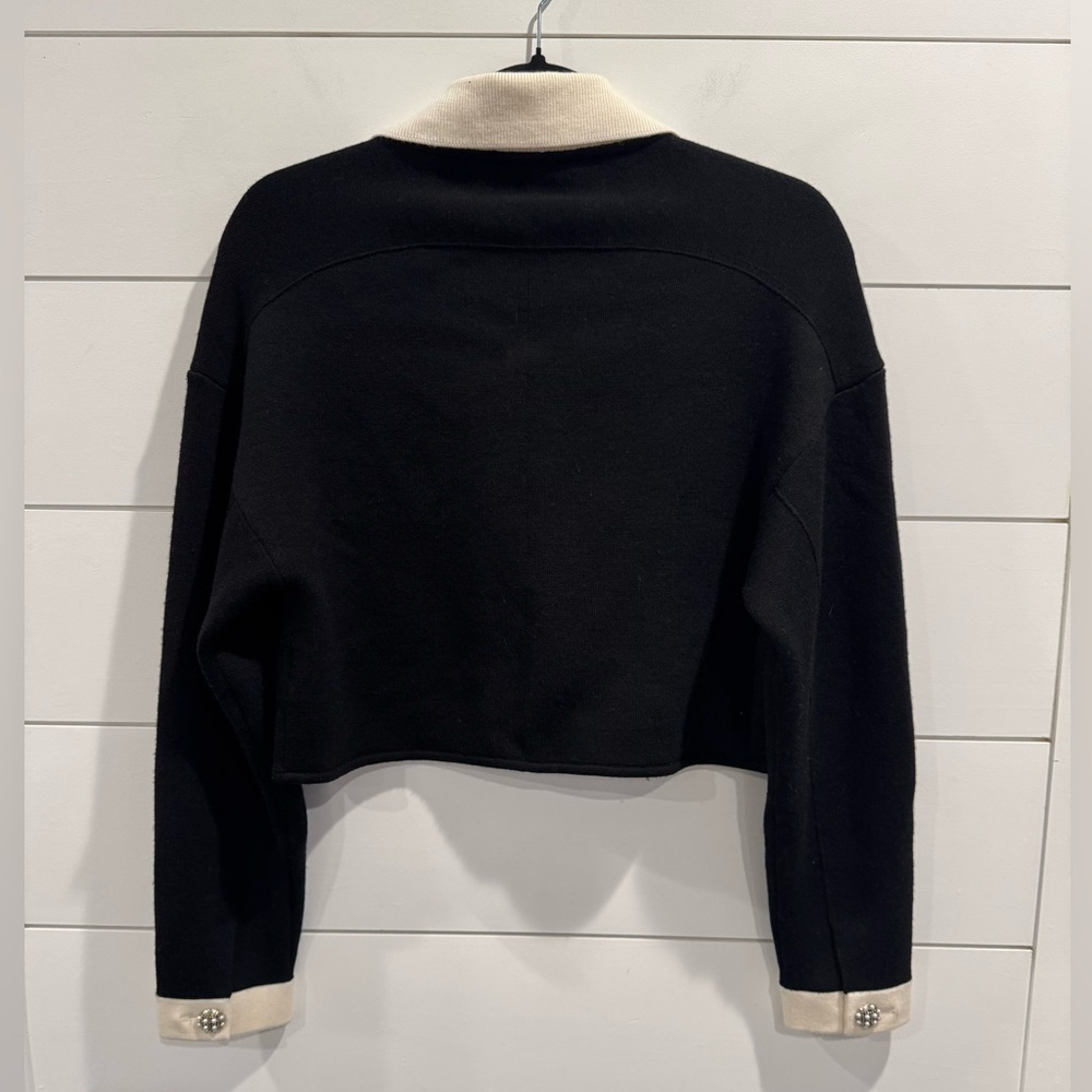 New Alice and Olivia black Verdell cropped knit sweater jacket - Picture 7 of 8